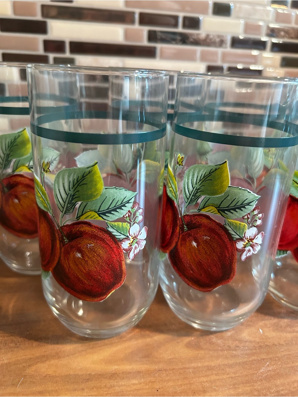Vintage Red Apple Painted Glass Tumbler - Set of 10
